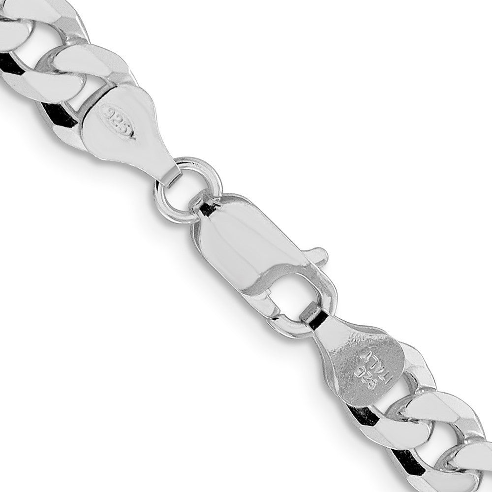 Sterling Silver Rhodium-plated 7mm Beveled Curb Chain Necklace 20"