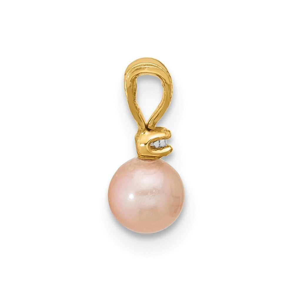 14k Yellow Gold 4-5mm Pink Freshwater Cultured Pearl and Cubic Zirconia Pendant