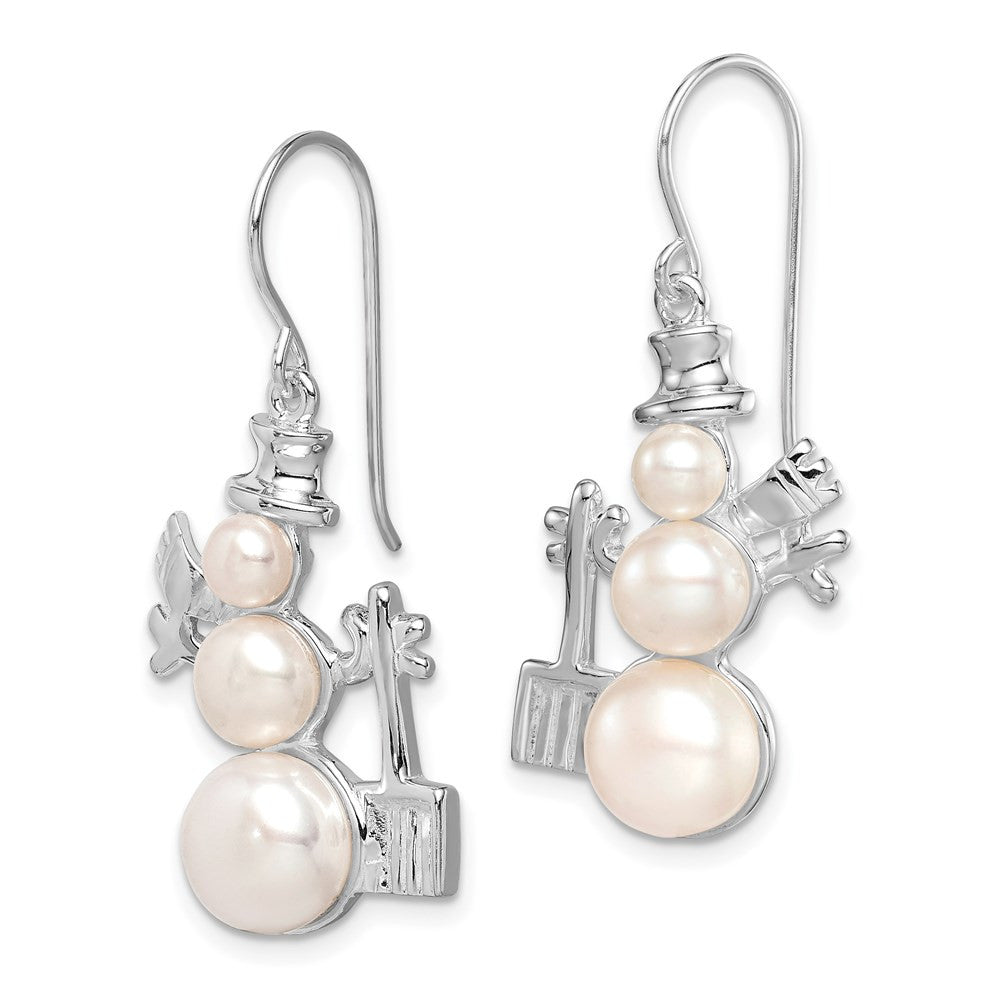 Sterling Silver FW Cultured Pearl Snowman Dangle Earrings