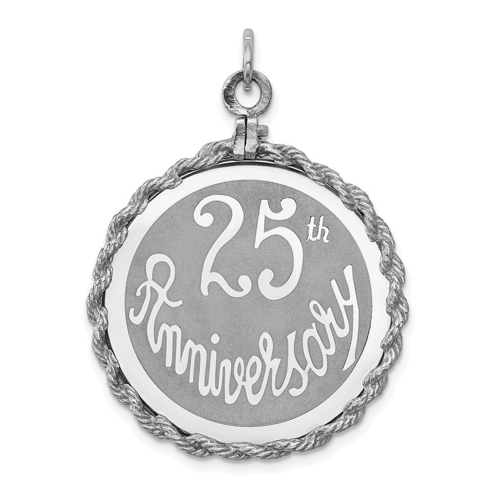 Sterling Silver Rhodium-plated 25th Anniversary Disc Charm Pendant