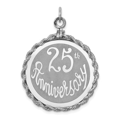 Sterling Silver Rhodium-plated 25th Anniversary Disc Charm Pendant