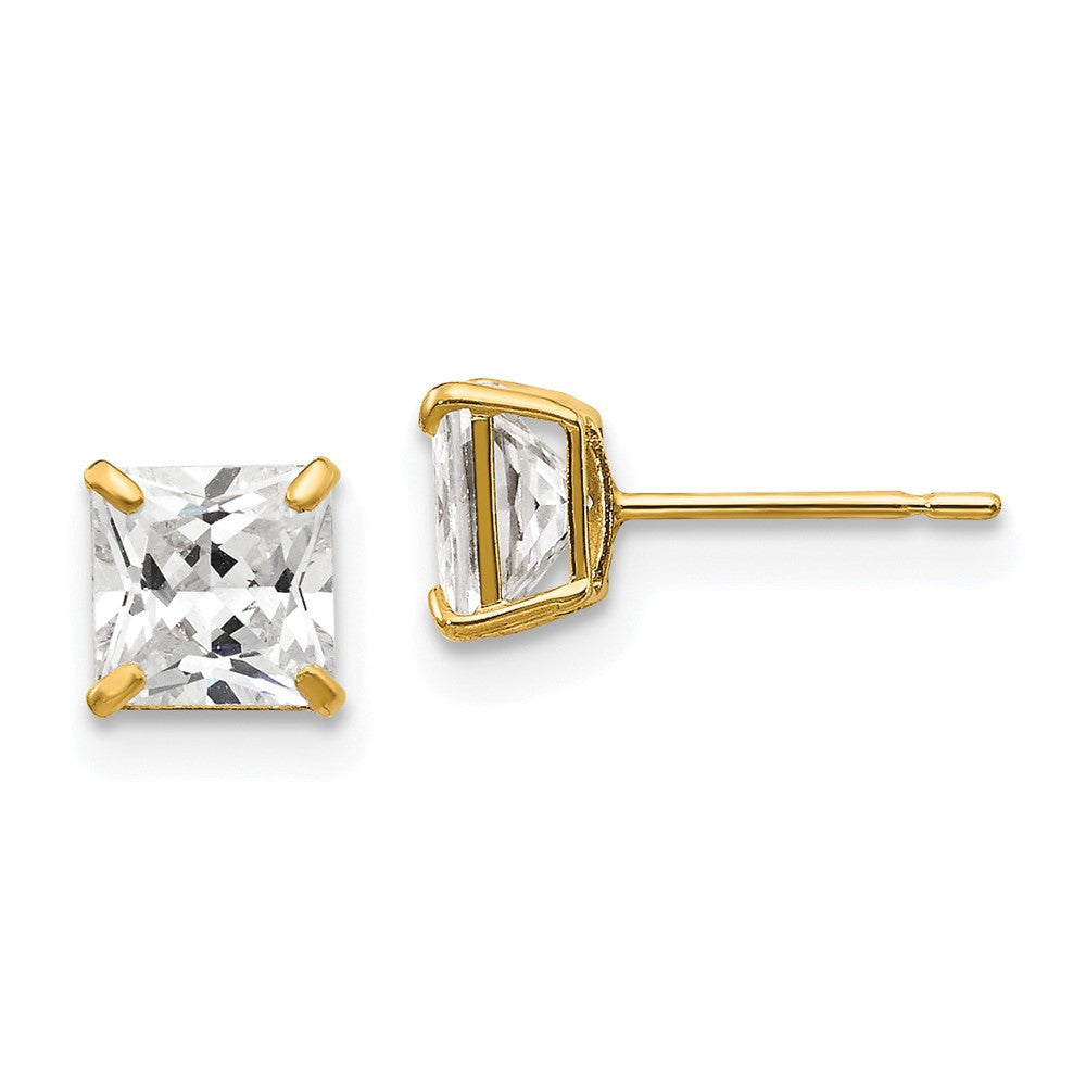 14k Yellow Gold 5mm Square Cubic Zirconia Stud Earrings