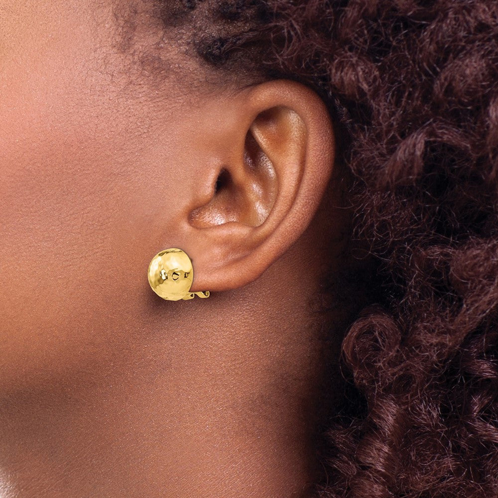 14k Yellow Gold Hammered Omega Back Stud Earrings