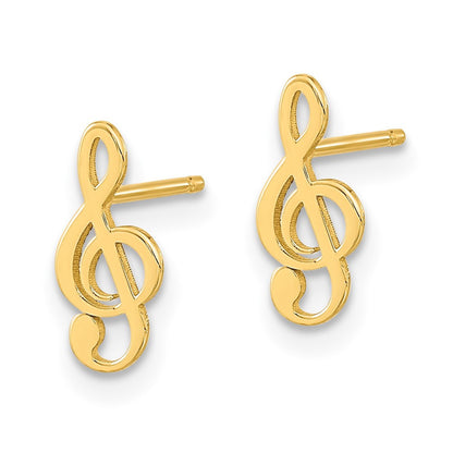 14k Yellow Gold Polished Treble Clef Note Button Stud Earrings