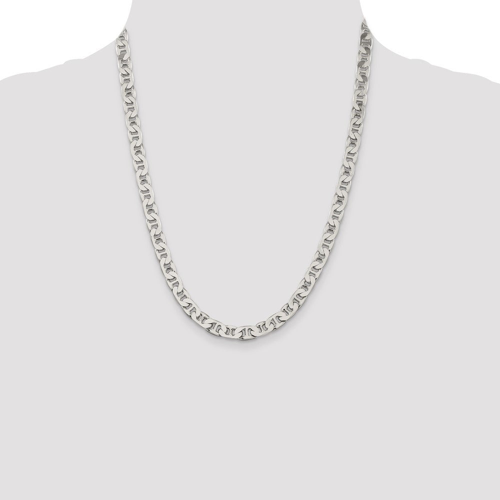 Sterling Silver 6.5mm Flat Anchor Chain Necklace 22"