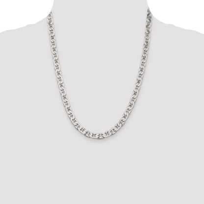 Sterling Silver 6.5mm Flat Anchor Chain Necklace 22"