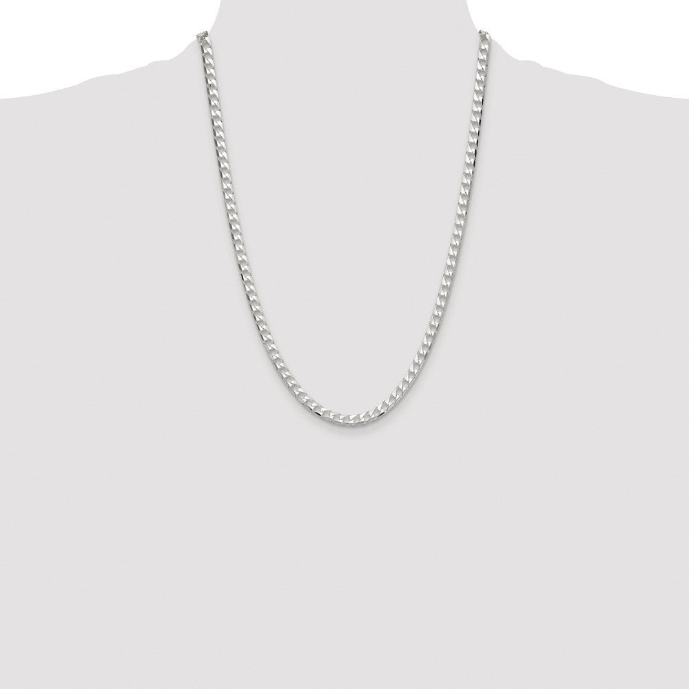 Sterling Silver Rhodium-plated 5mm Diamond-Cut Square Curb Chain Necklace 24"