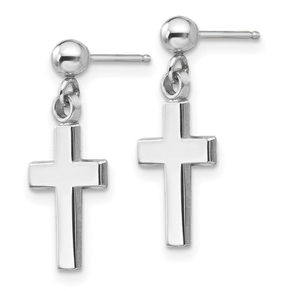 14k White Gold Polished Cross Drop & Dangle Earrings