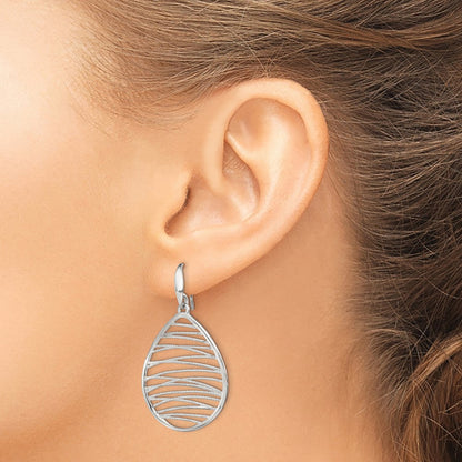 Sterling Silver Rhod-pltd Polished/Textured Tear Dangle Earrings