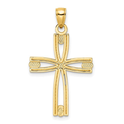 14k Yellow Gold Beaded & Polished Cross Pendant