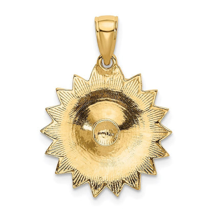 14k Yellow Gold Enameled White Daisy Flower Pendant