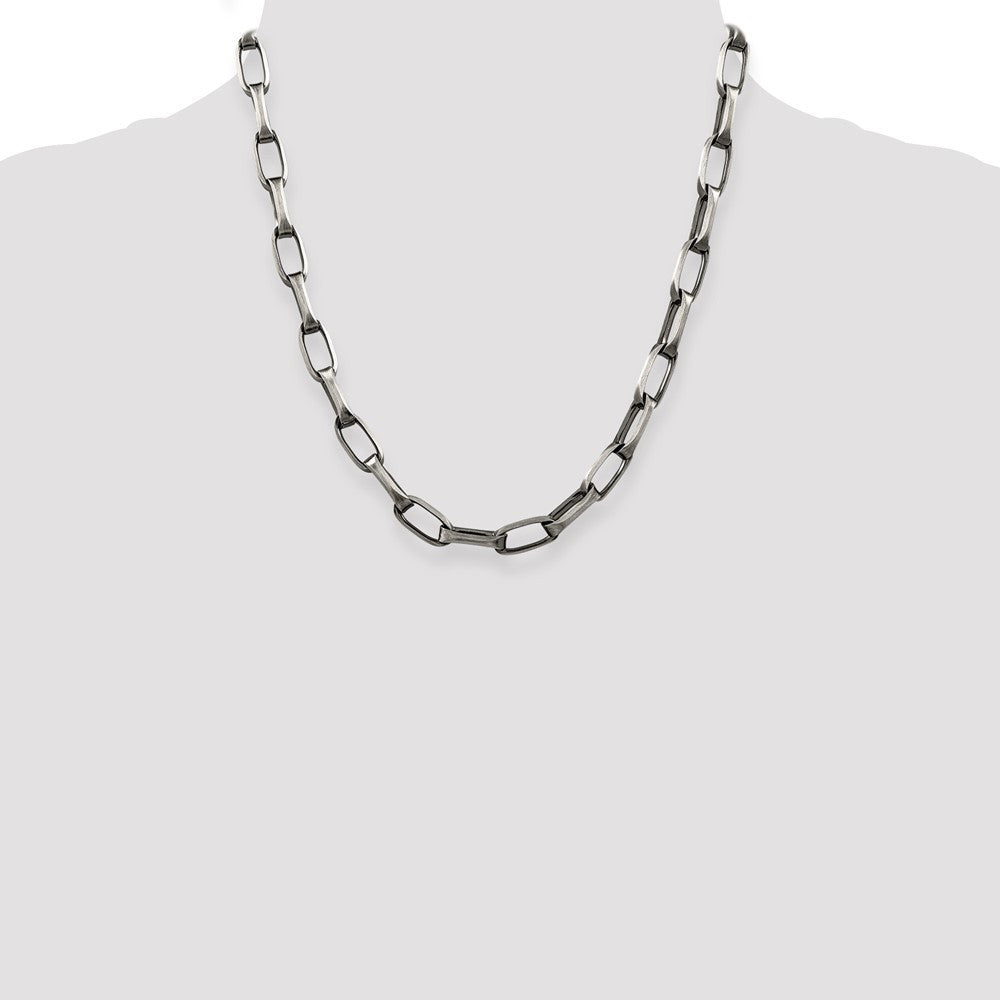 Sterling Silver Antiqued 8mm Elongated Open Link Chain Necklace 20"