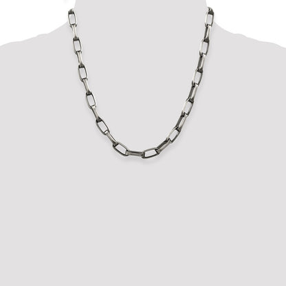 Sterling Silver Antiqued 8mm Elongated Open Link Chain Necklace 20"