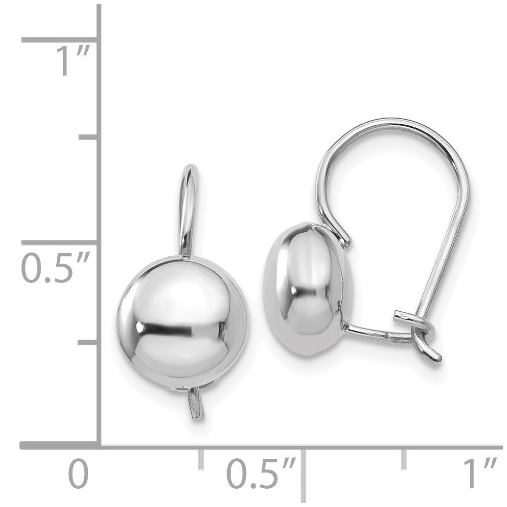 14k White Polished 8mm Button Kidney Wire Drop & Dangle Earrings