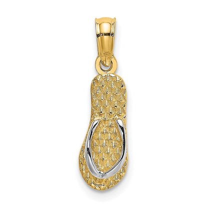 14k Yellow Gold with White Rhodium 3D HAWAII Single Flip-Flop Charm Pendant