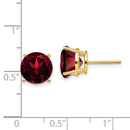 14k Yellow Gold 9mm Garnet Stud Earrings