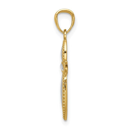 14k Yellow Gold White Rhodium Passion Cross Pendant