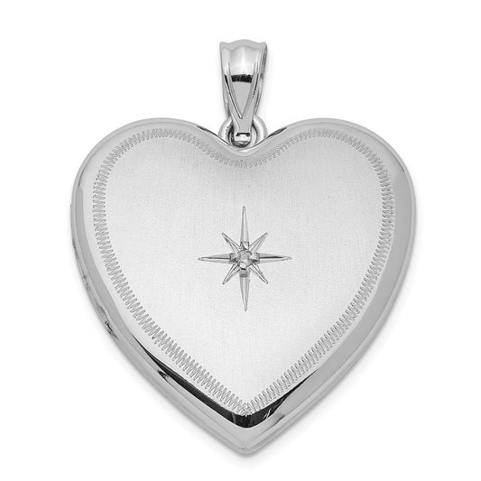 Sterling Silver Rhodium-plated & Diamond 24mm Diamond-Cut Heart Locket Pendant
