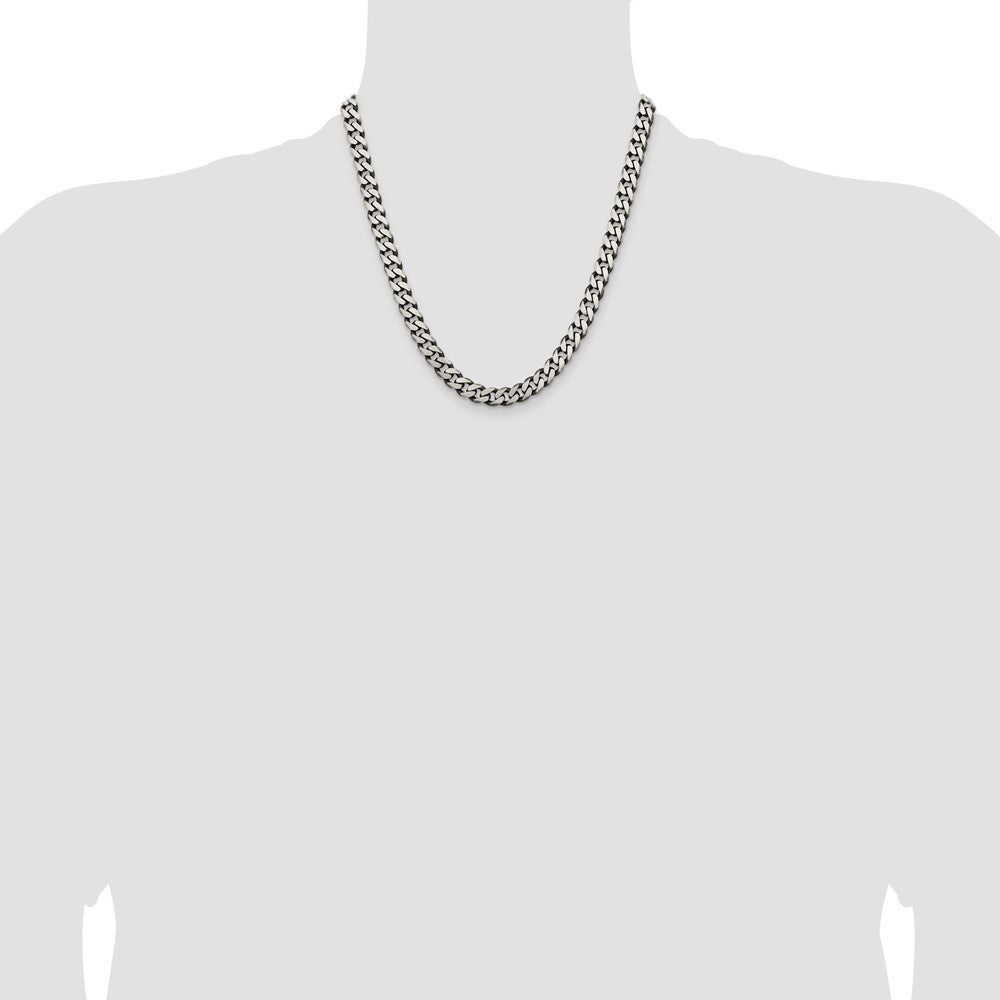 Sterling Silver Antiqued 7.5mm Curb Chain Necklace 20"