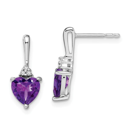 14k White Gold Amethyst and Diamond Heart Drop & Dangle Earrings