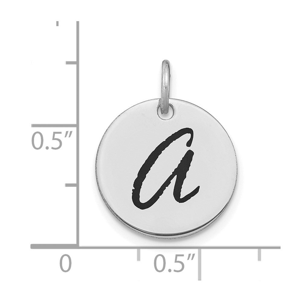 14k White Gold Polished Black Enamel Letter A Initial Disk Charm Pendant