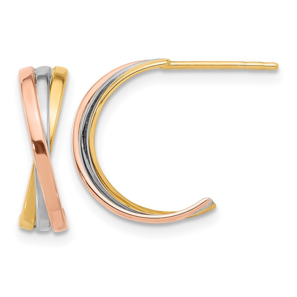 14K Twisted Tri-color Hoop Earrings