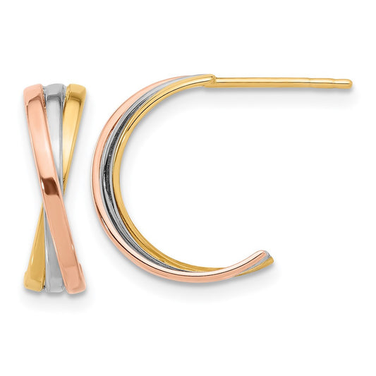 14K Twisted Tri-color Hoop Earrings