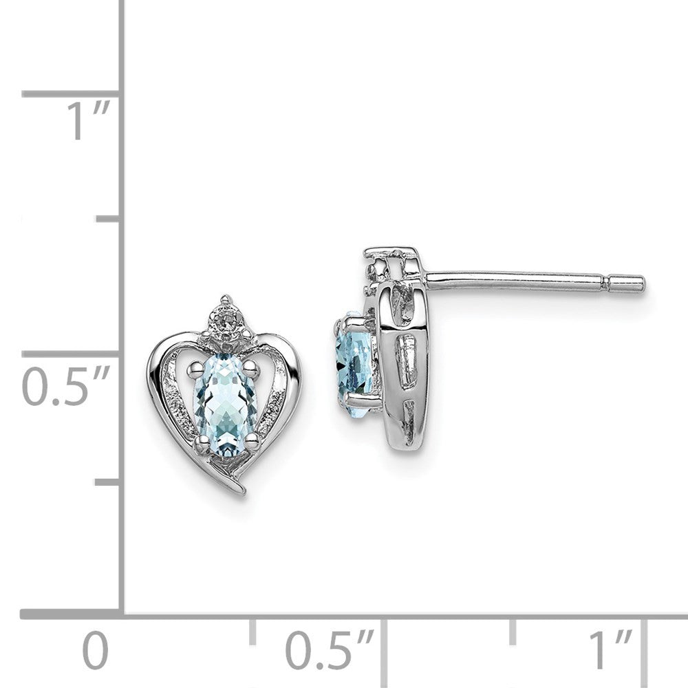 Sterling Silver Rhodium-plated Aquamarine & Diam. Button Stud Earrings