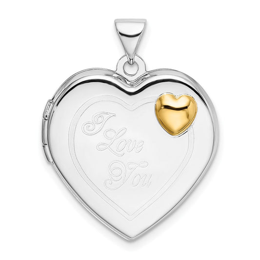 Sterling Silver Rhodium & Gold-plated 21mm I Love You Heart Locket Pendant