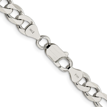 Sterling Silver 7.25mm Pav� Flat Figaro Chain Necklace 22"