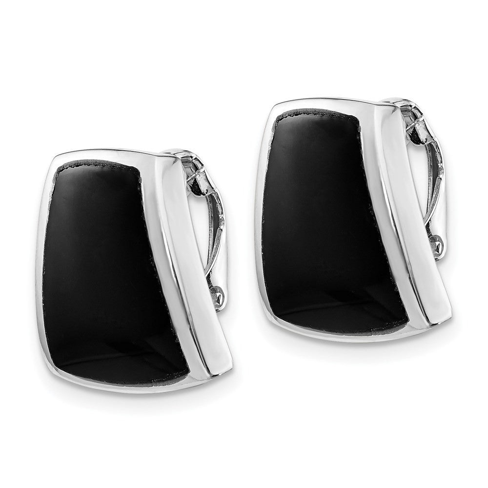 Sterling Silver Rhodium-plated Polished Onyx Non-Pierced Button Stud Earrings