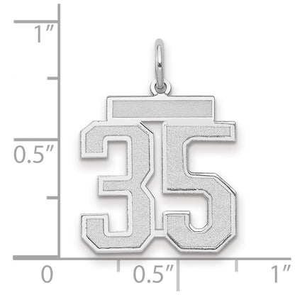 14k White Gold Medium Satin Number 35 Charm Pendant