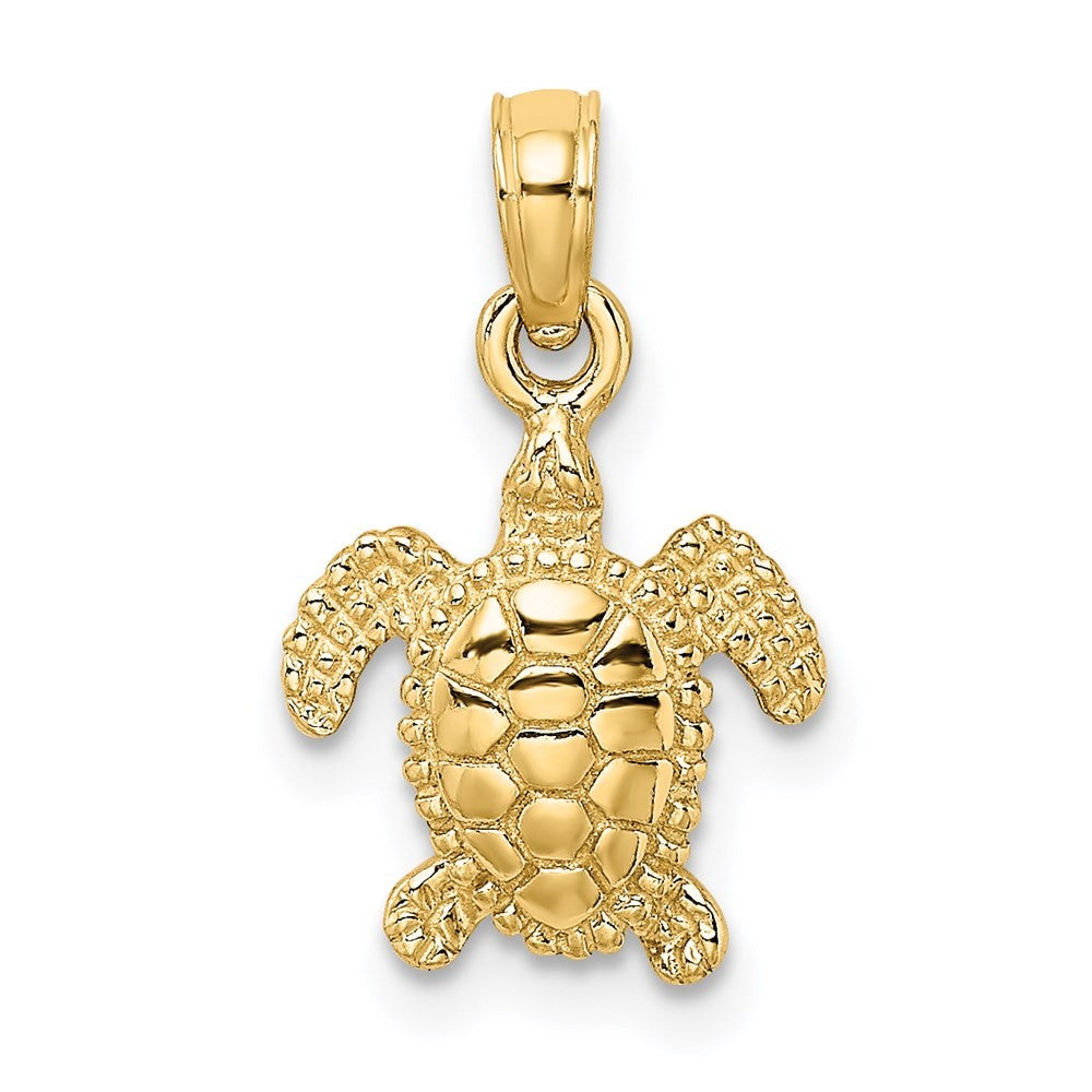 14k Yellow Gold 3-D Mini Sea Turtle Charm Pendant
