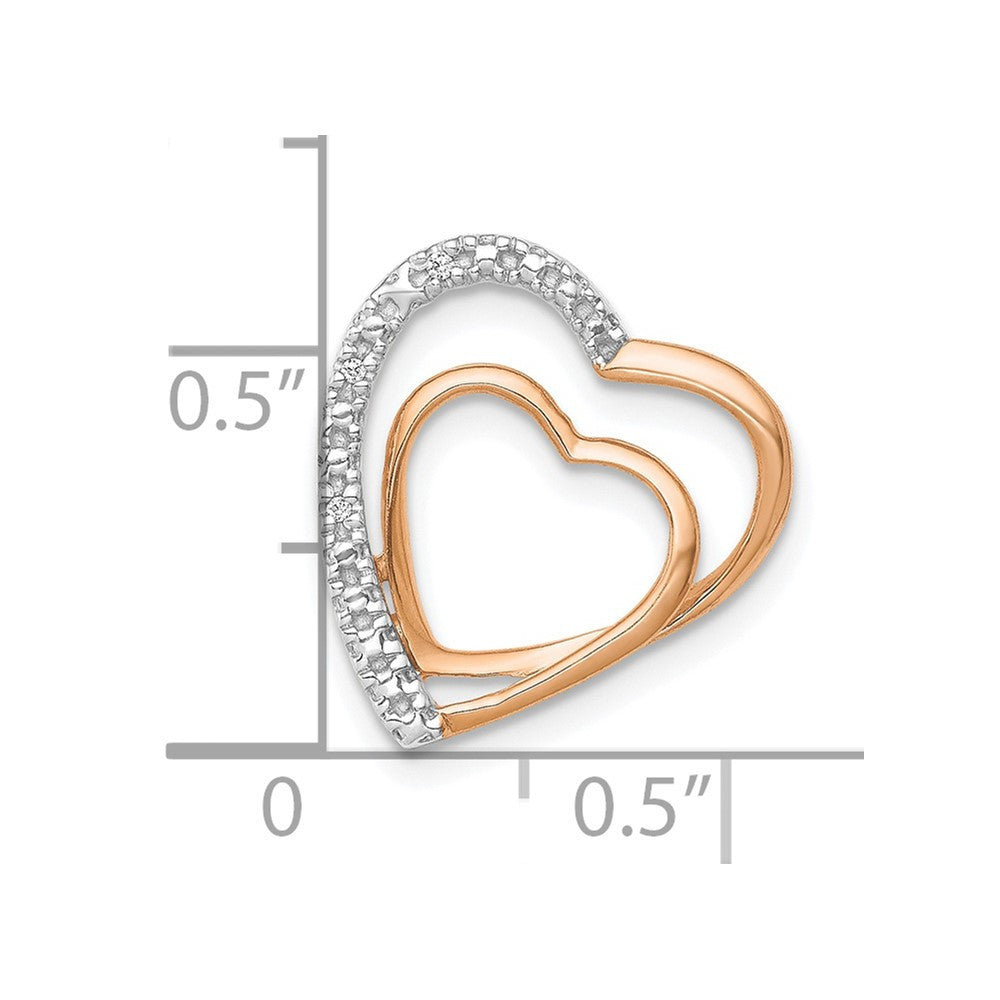 14k Rose Gold .01ct. Diamond Double Heart Chain Slide Pendant