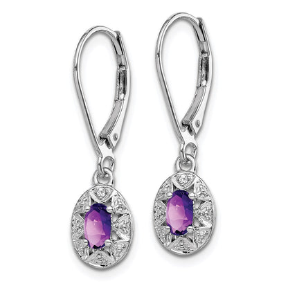 Sterling Silver Rhodium-plated Diam. & Amethyst Dangle Earrings