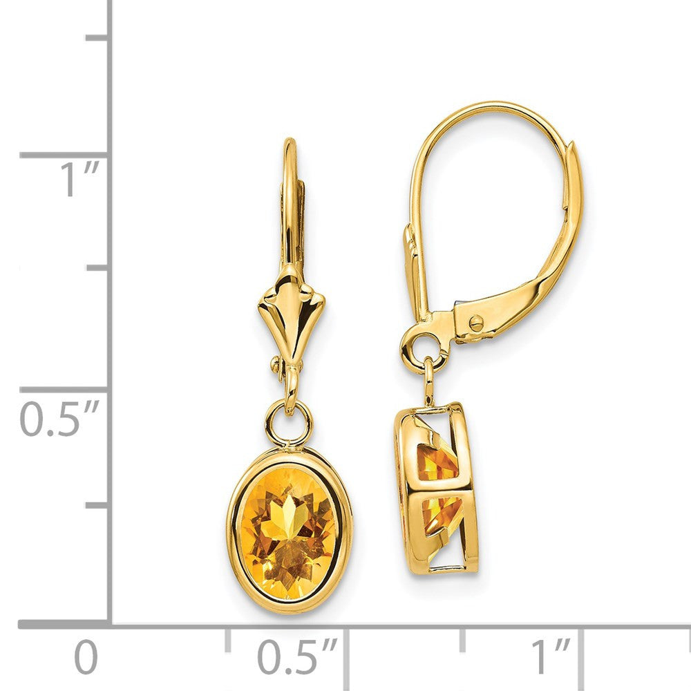 14k Yellow Gold 8x6mm Oval Citrine Leverback Drop & Dangle Earrings
