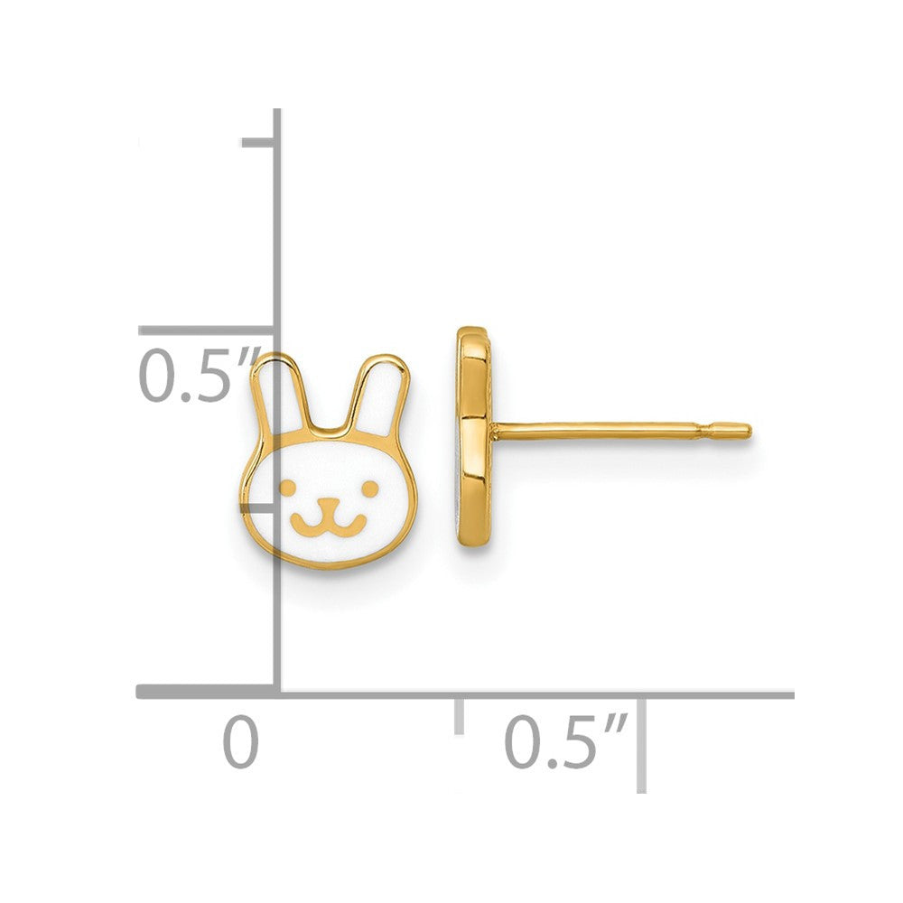 14k Yellow Gold Polished White Enamel Bunny Face Stud Earrings Gift for Women