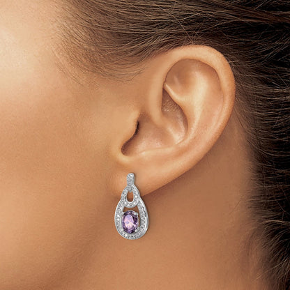 Sterling Silver Rhodium-plated CZ and Purple Zircon