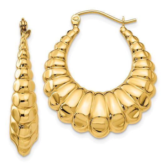 14k Yellow Gold Polished Scalloped Hollow Hoop Earrings