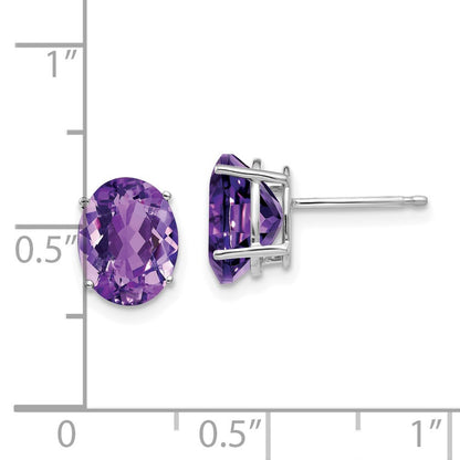 14k White Gold 9x7mm Oval Amethyst Stud Earrings