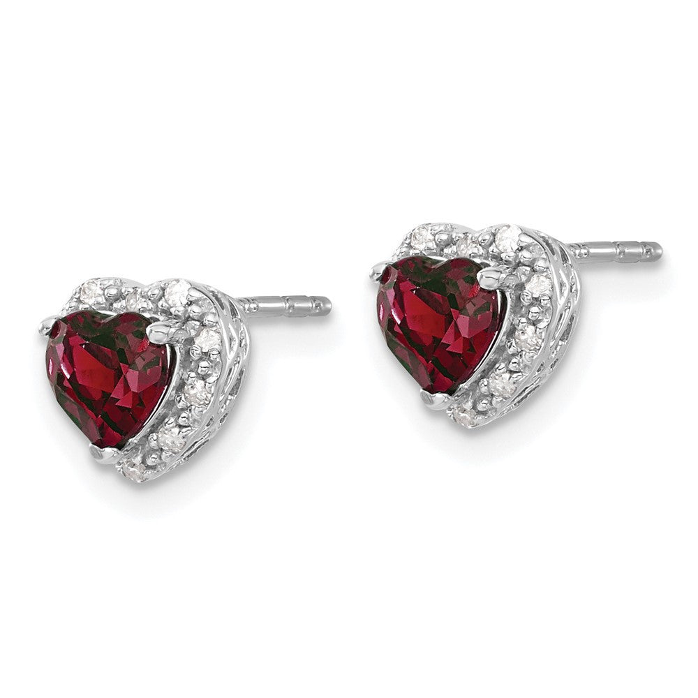 Sterling Silver Rhodium-plated Created Ruby and Diamond Button Stud Earrings