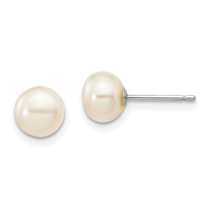 14k White Gold 6-7mm White Button Freshwater Cultured Pearl Stud Earrings