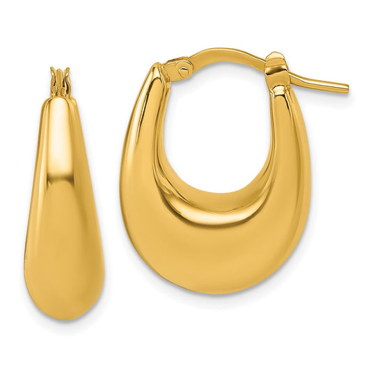 14k Yellow Gold Polished Puffed Oval Hoop earrings