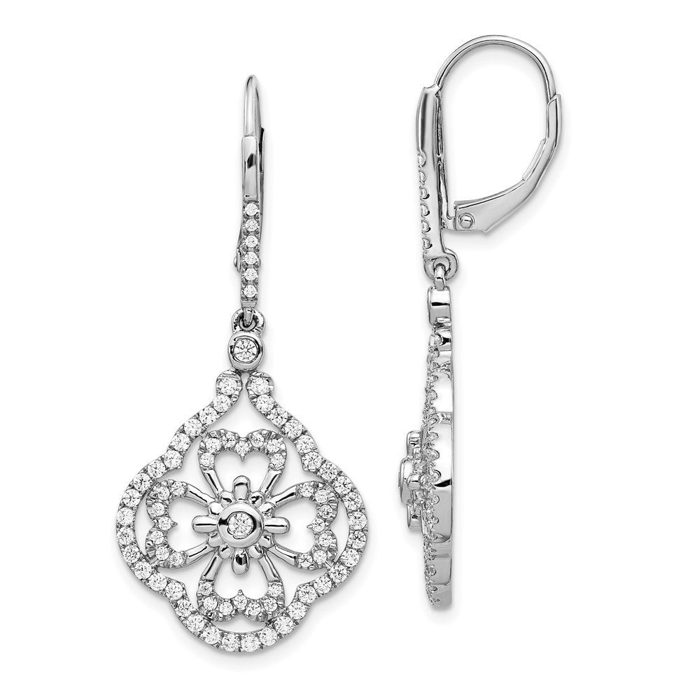 14k White Gold Diamond Fancy Leverback Drop & Dangle Earrings