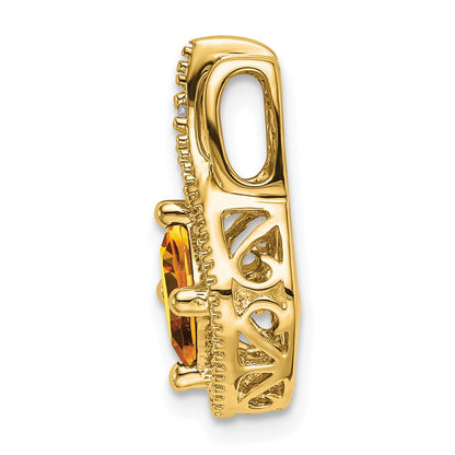 14k Yellow Gold Citrine and Diamond Pendant