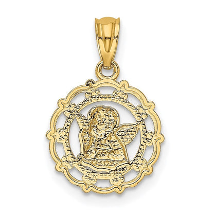 14k Yellow Gold Rhodium Framed Cherub Pendant