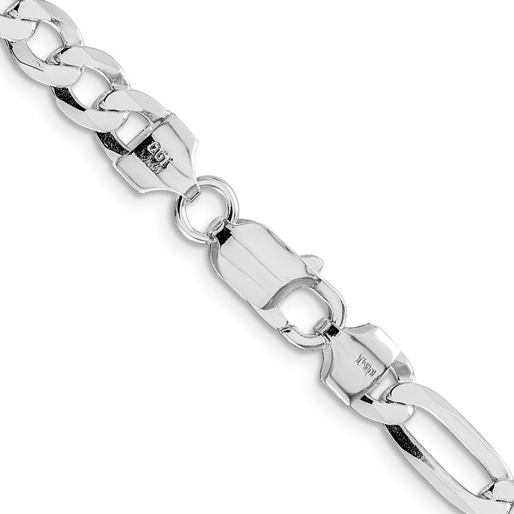 Sterling Silver Rhodium-plated Lightweight Flat Figaro Chain Necklace 26"