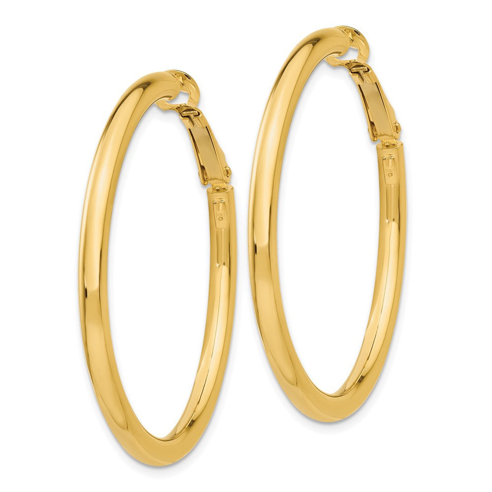 14k Yellow Gold 3x35mm Polished Round Omega Back Hoop Earrings