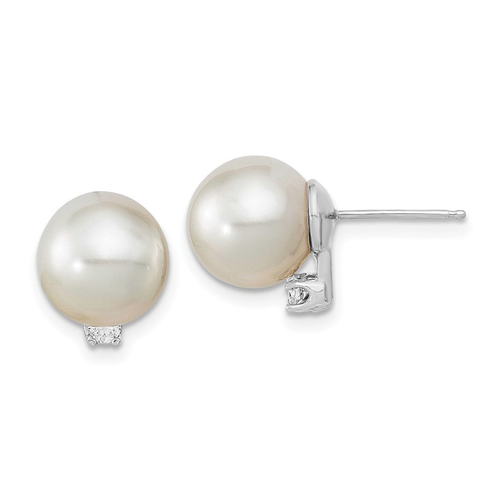 14k White Gold 10mm South Sea Saltwater Cultured Pearl and Diamond Stud Earrings