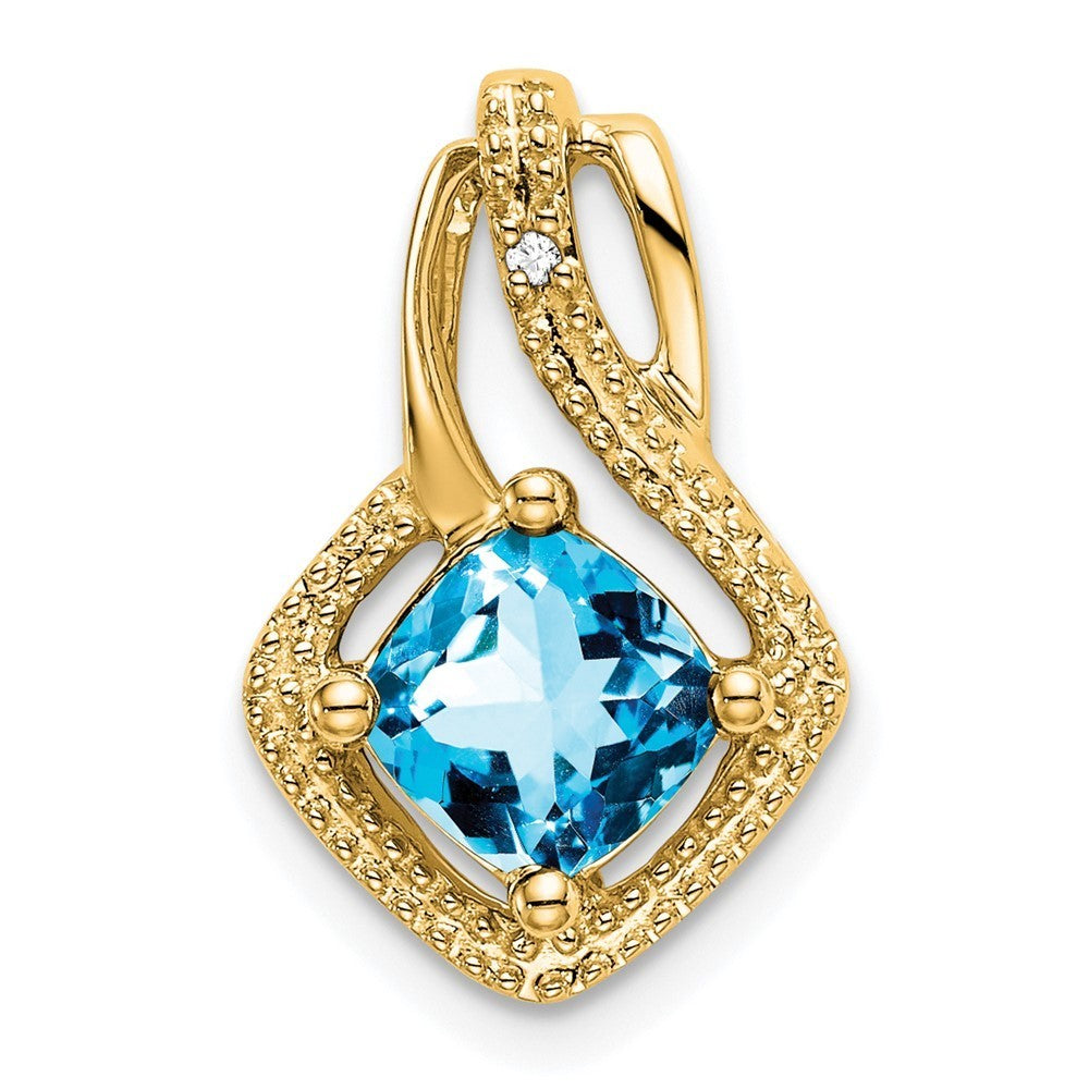 14k Yellow Gold Blue Topaz and Diamond Pendant